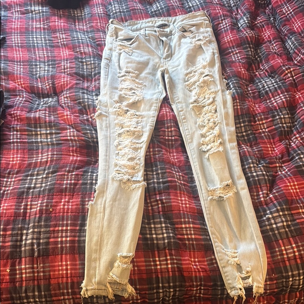 American Eagle Outfitters Light Blue Distressed Jeggings